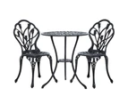Gardeon Outdoor Setting Dining Chairs Table 3 Piece Bistro Set Cast Aluminum Patio Garden Furniture Black