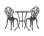 Gardeon 3PC Outdoor Setting Bistro Set Chairs Table Cast Aluminum Patio Furniture Tulip Black