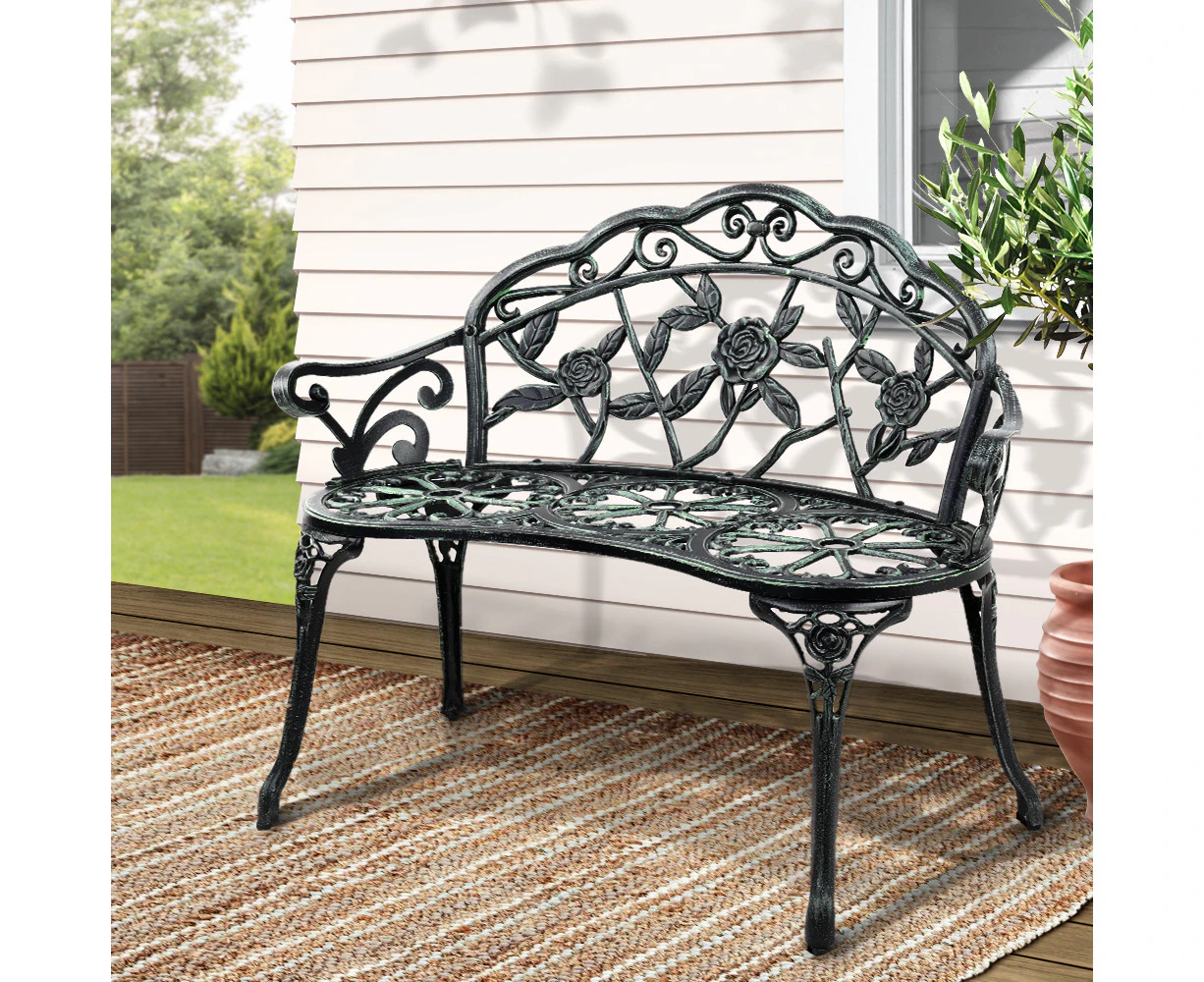 Gardeon Outdoor Garden Bench Seat 100cm Cast Aluminium Patio Chair Vintage Green