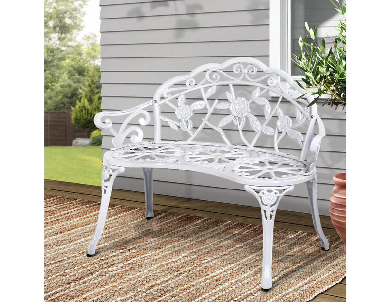 Gardeon Outdoor Garden Bench Seat 100cm Cast Aluminium Outdoor Patio Chair Vintage White