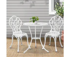 Gardeon 3PC Outdoor Setting Bistro Set Chairs Table Cast Aluminum Patio Furniture Tulip White