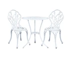Gardeon 3PC Outdoor Setting Bistro Set Chairs Table Cast Aluminum Patio Furniture Tulip White
