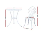 Gardeon 3PC Outdoor Setting Bistro Set Chairs Table Cast Aluminum Patio Furniture Tulip White