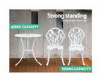 Gardeon 3PC Outdoor Setting Bistro Set Chairs Table Cast Aluminum Patio Furniture Tulip White