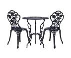 Gardeon 3PC Outdoor Setting Bistro Set Chairs Table Cast Aluminum Rose Black