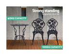 Gardeon 3PC Outdoor Setting Bistro Set Chairs Table Cast Aluminum Rose Black