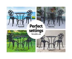 Gardeon 3PC Outdoor Setting Bistro Set Chairs Table Cast Aluminum Rose Black