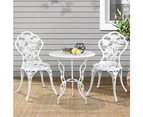 Gardeon 3PC Outdoor Setting Bistro Set Chairs Table Cast Aluminum Patio Furniture Rose White