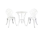 Gardeon 3PC Outdoor Setting Bistro Set Chairs Table Cast Aluminum Patio Furniture Rose White