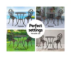 Gardeon 3PC Outdoor Setting Bistro Set Chairs Table Cast Aluminum Patio Furniture Tulip Bronze