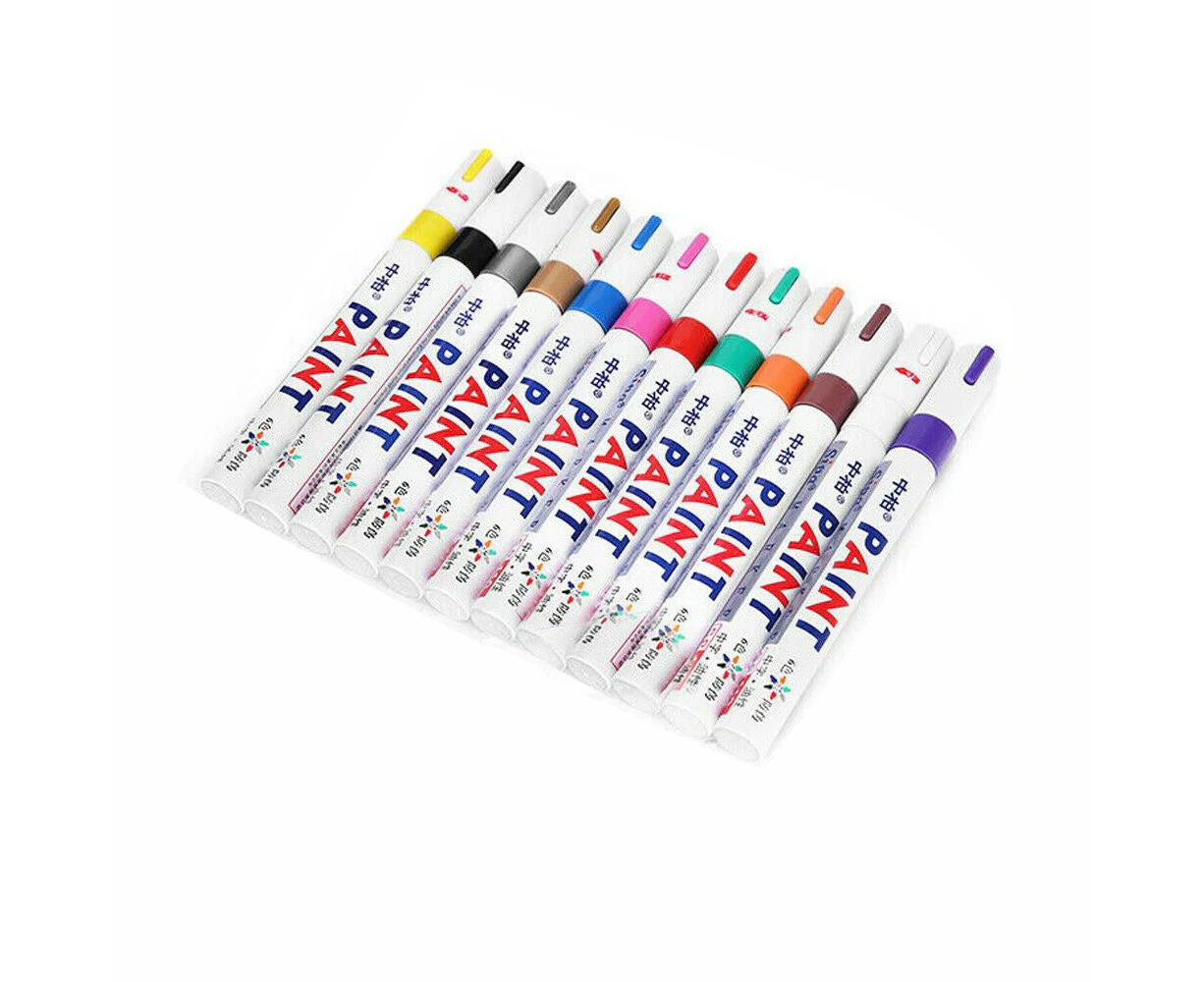 12pcs Multicolored Rubber Permanent Paint Marker Pens Car Tyre Tread Waterproof