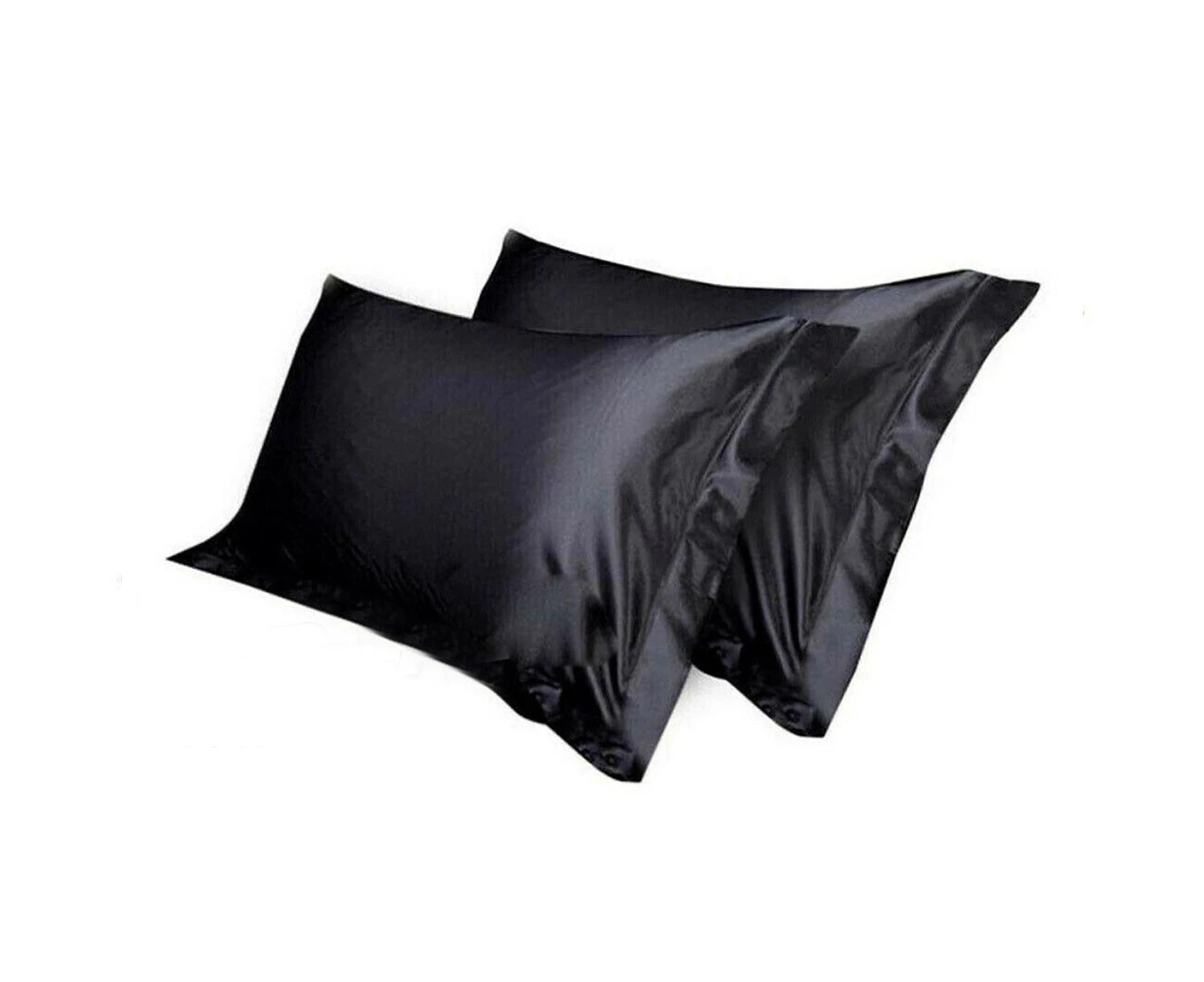 2X Silk Satin Pillow Case Cover Solid Standard Bedding Smooth Soft Pillowcase - Black