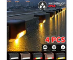 4 Pcs LED Solar Powered Fence Wall Lights Step Path Decking Garden - Warm Light 4PCS (Black)