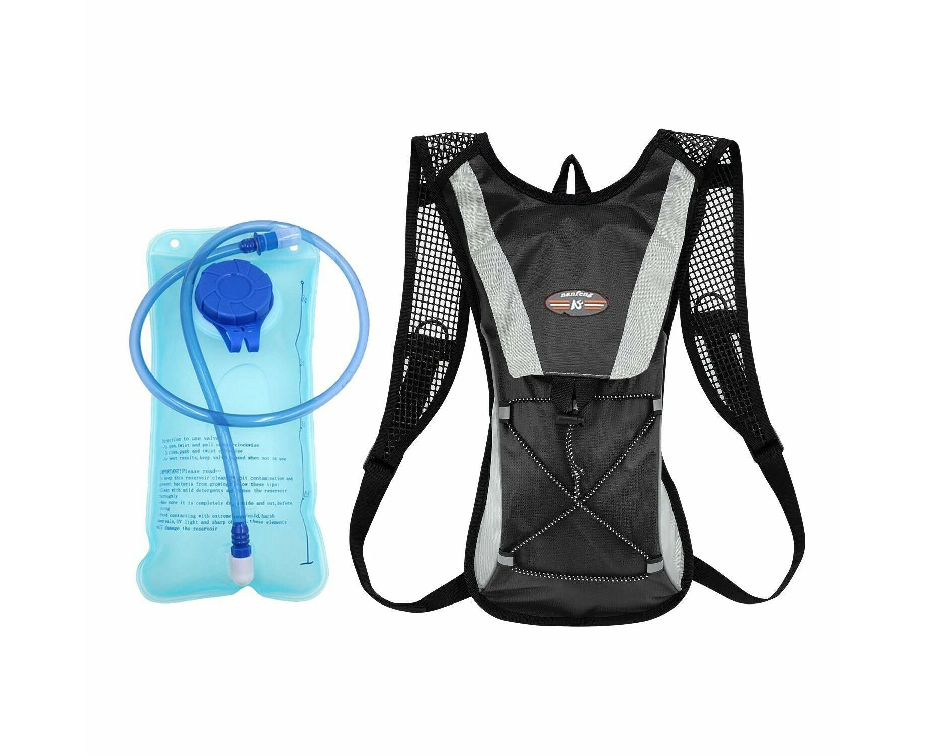 Hiking Camping Cycling Running Hydration Pack Backpack Bag + 2L Water Bladder - Black