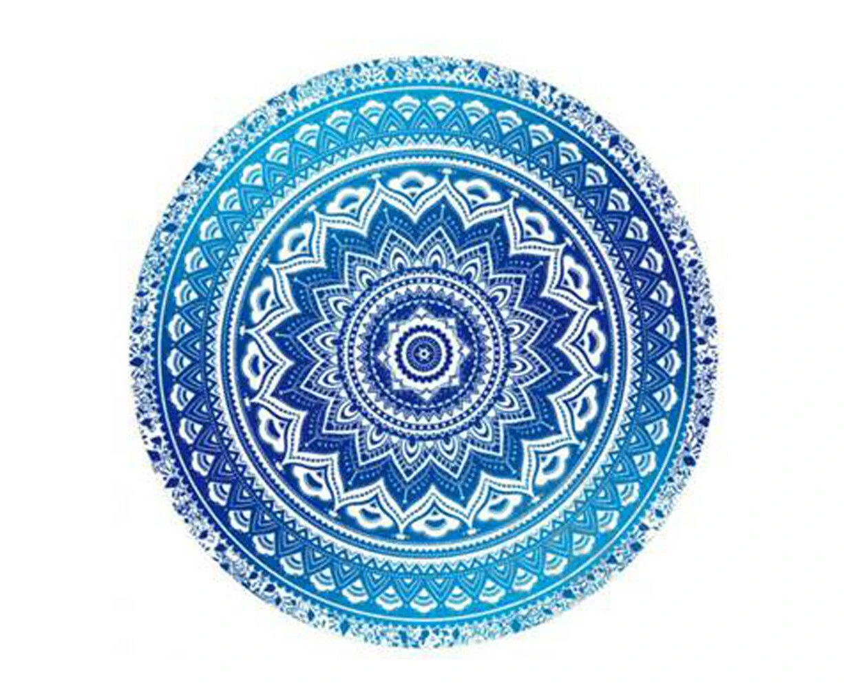 Bohemian Indian Mandala Beach Cover Round Tapestry Picnic Blanket Mat Yoga Shawl - Blue