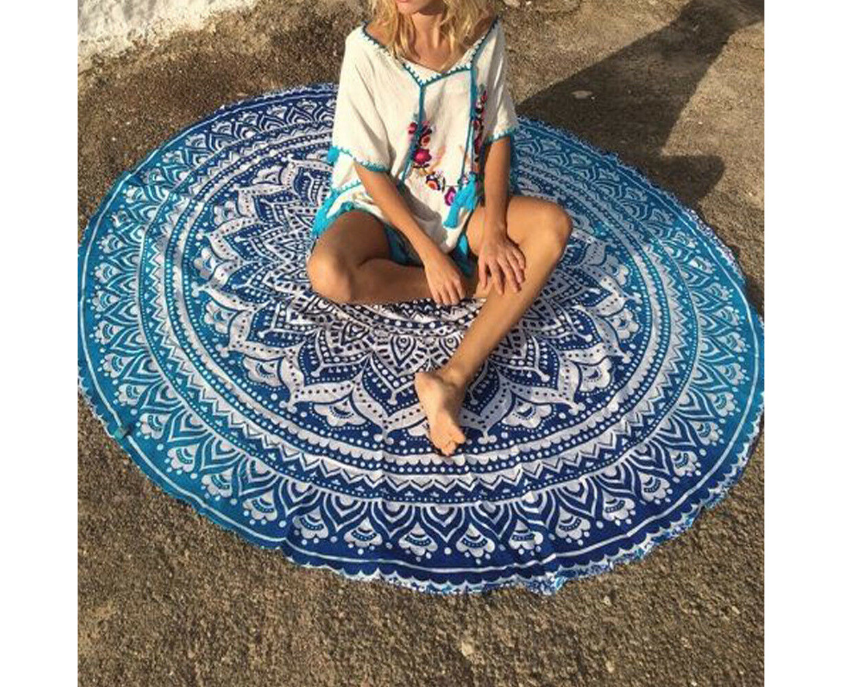 Peacock Mandala Round Tapestry Throw Hippie Gypsy Beach Blanket Yoga Mat  Boho