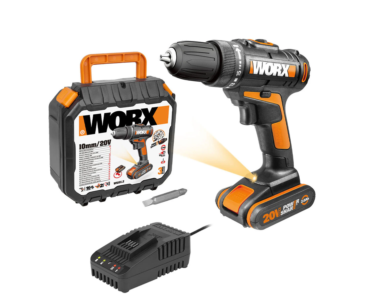 WORX 20V Cordless 35pc Drill Driver Accessory Kit w/ POWERSHARE Battery, Charger & Carry Case - WX101.5