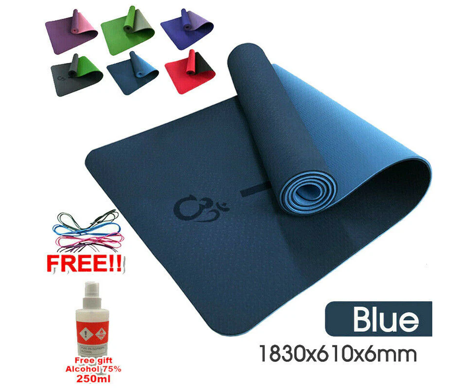 TPE Yoga Mat Eco Friendly Exercise Fitness Gym Pilates Non Slip Dual Layer - Blue