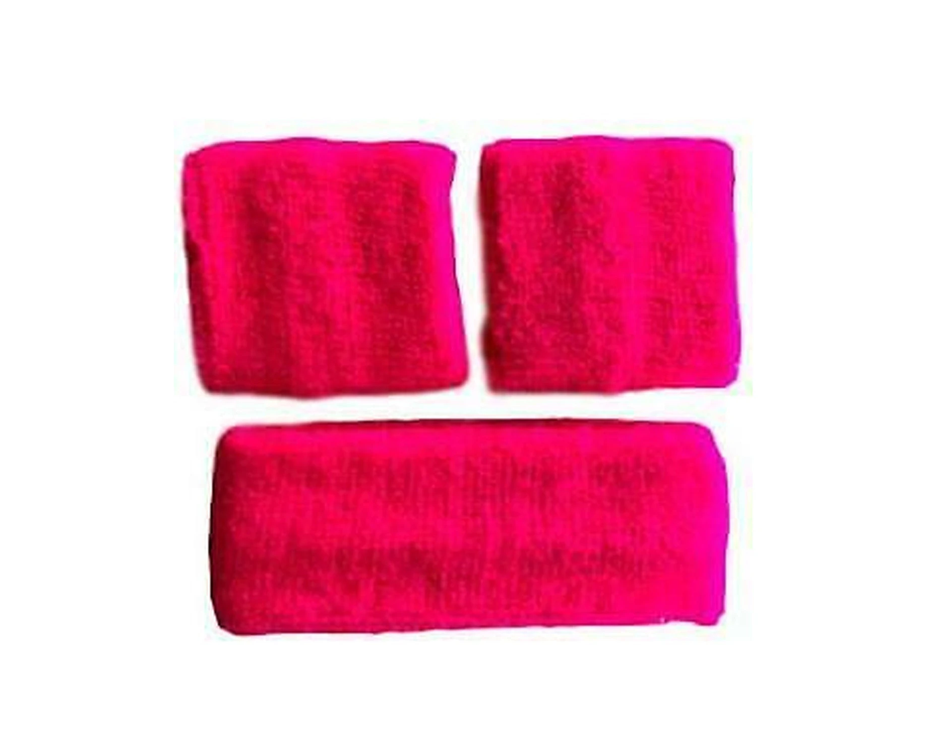 Set of 3 Sweat band wrist Head Sweatband Wristband Cotton Sport Tennis Gym Yoga - Hot Pink