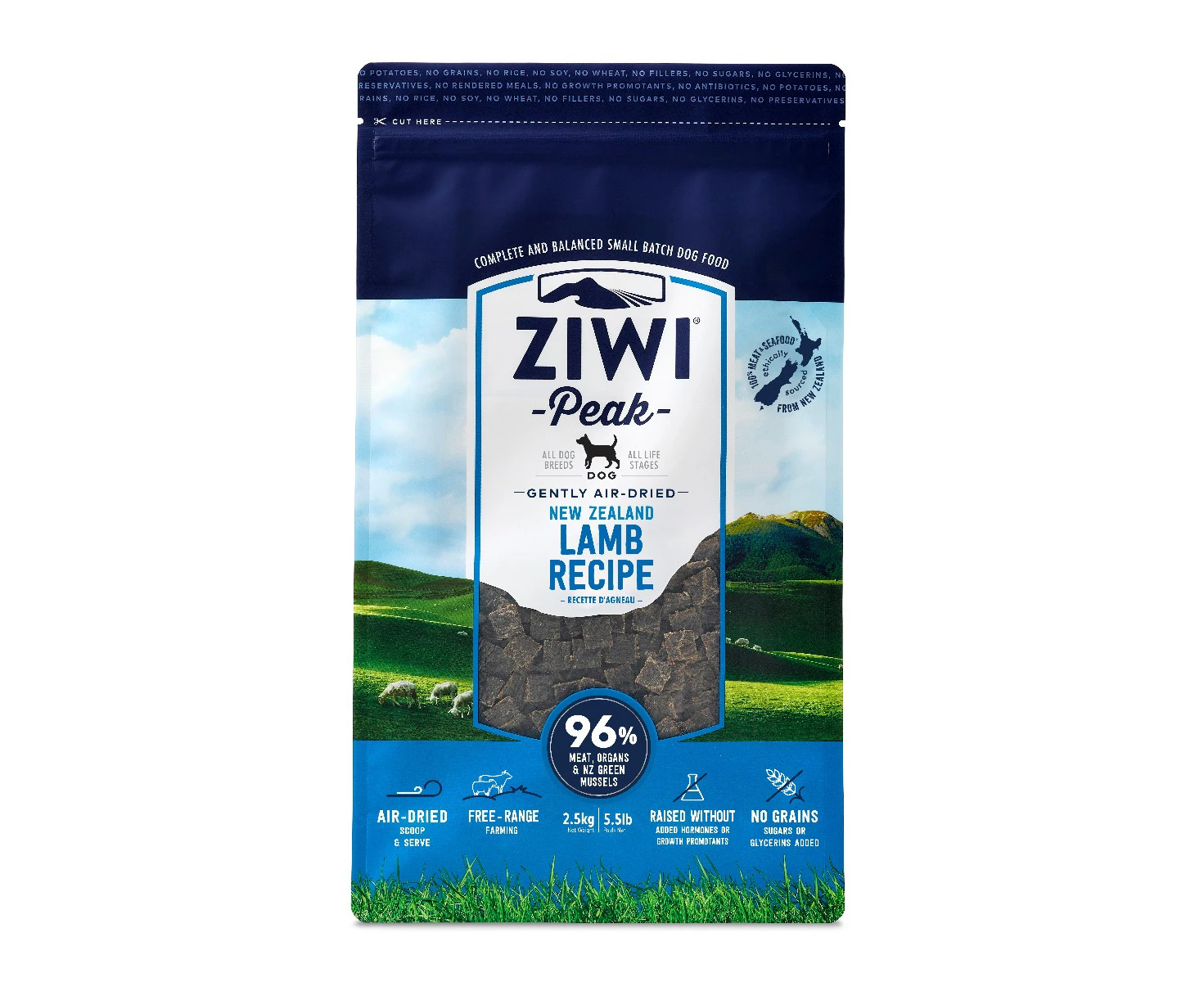 Ziwi Peak Air Dried Grain Free Dog Food 2.5kg Pouch - Free Range Lamb