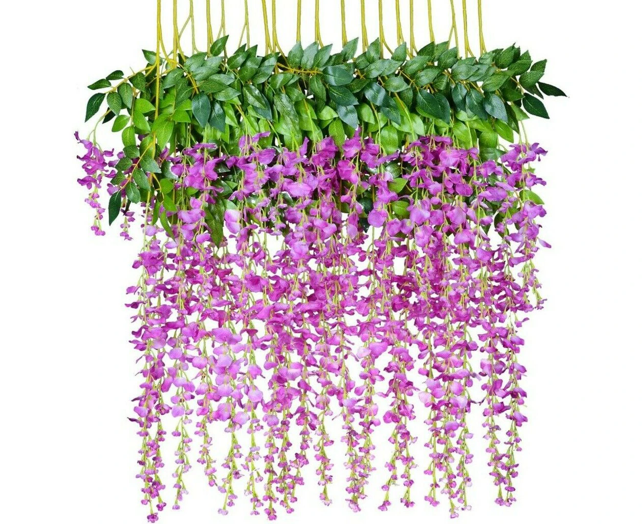 12x Artificial Silk Fake Flower Garland Vine Wisteria Leaf Hanging Wedding - 12x Purple