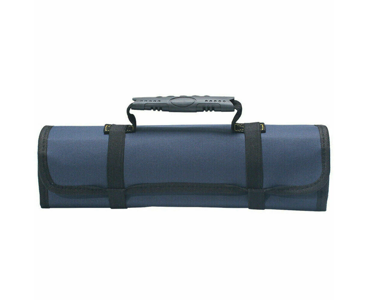 22 Pocket Tool Wrench Tool Roll Spanner Case Canvas Storage Bag Up Fold - Blue