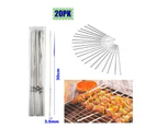 20 Stainless Steel Flat Skewers Metal BBQ Grill Roast Kebab Sticks Reusable