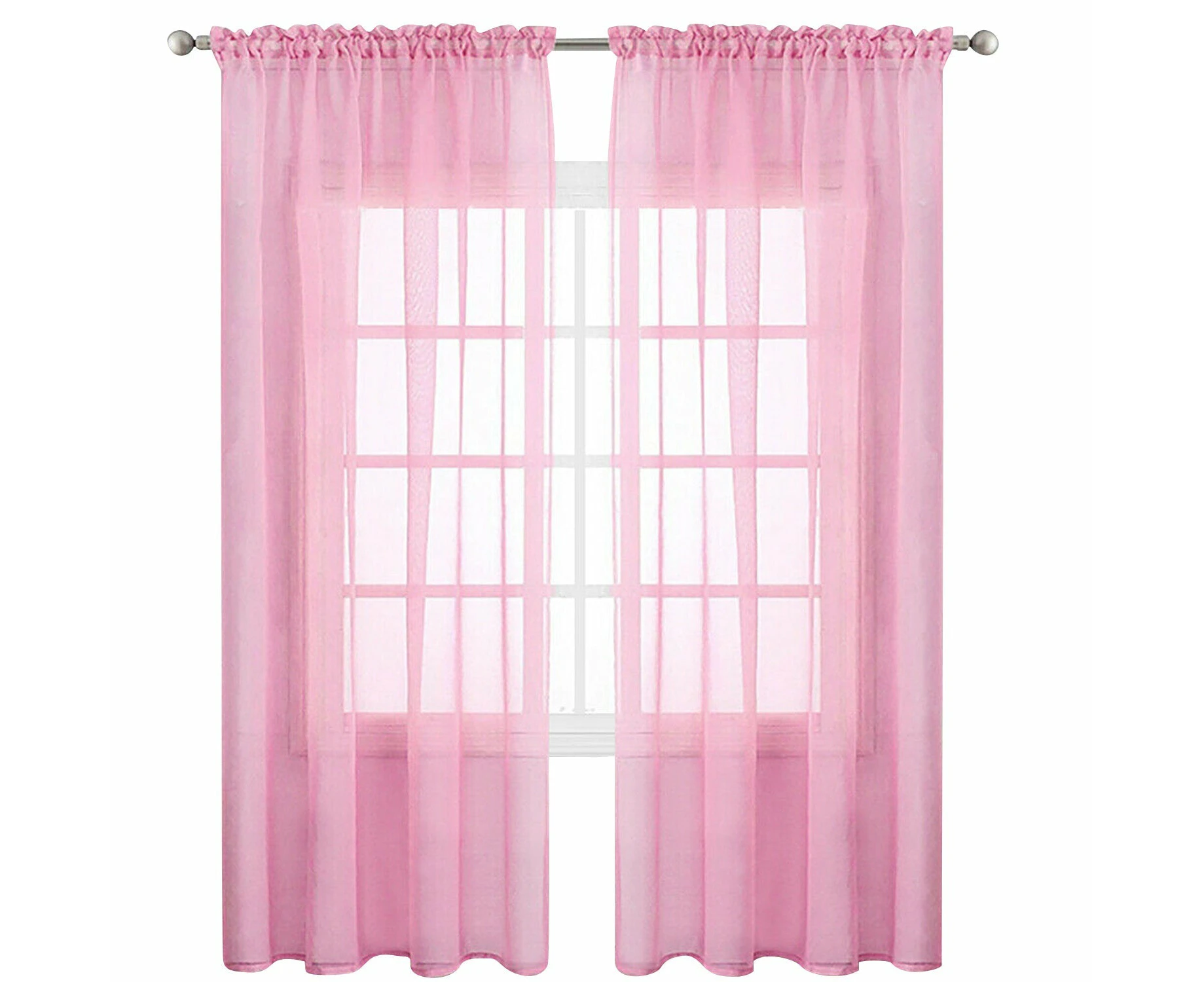 2 Panel Sheer Curtains Rod Pocket Window Sheer Voile Curtain Bedroom 140cmx213cm - Pink