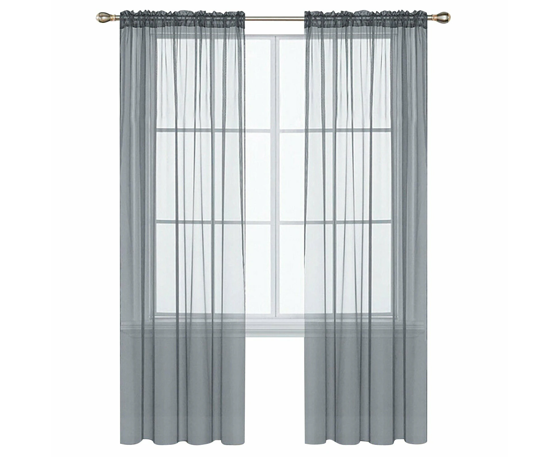 2 Panel Sheer Curtains Rod Pocket Window Sheer Voile Curtain Bedroom 140cmx213cm - Grey