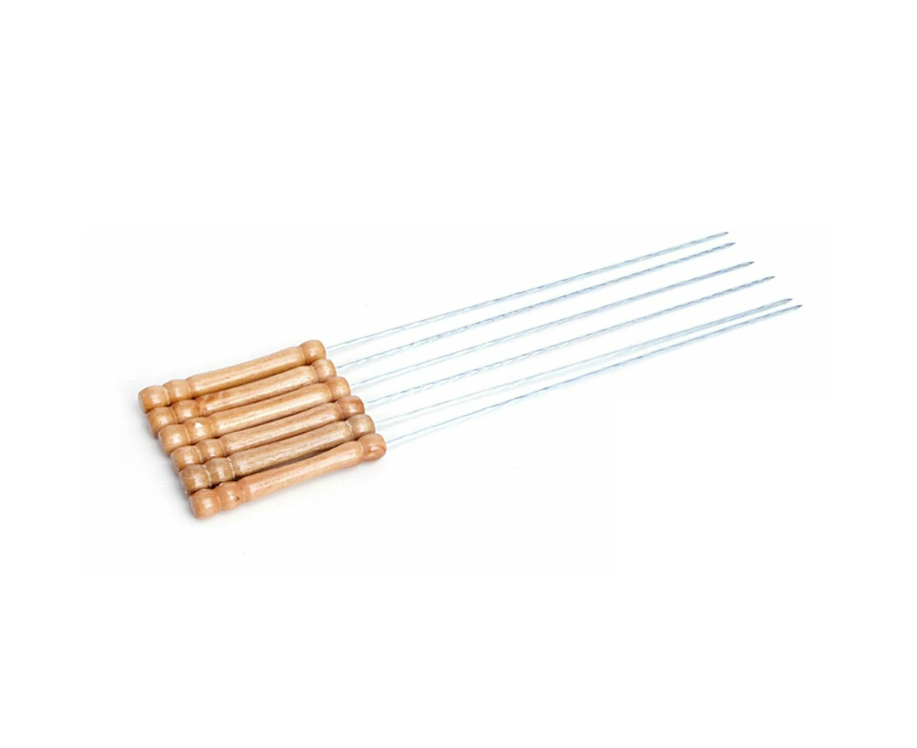 24PCS Metal BBQ Skewers Barbecue Sticks Reusable Grill Kebab Skewer Wooden Handle 31cm