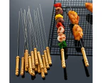 24PCS Metal BBQ Skewers Barbecue Sticks Reusable Grill Kebab Skewer Wooden Handle 31cm