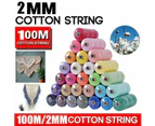 2mm 100M Natural Cotton Twisted Cord Craft Macrame Artisan Rope Craft String - Blue