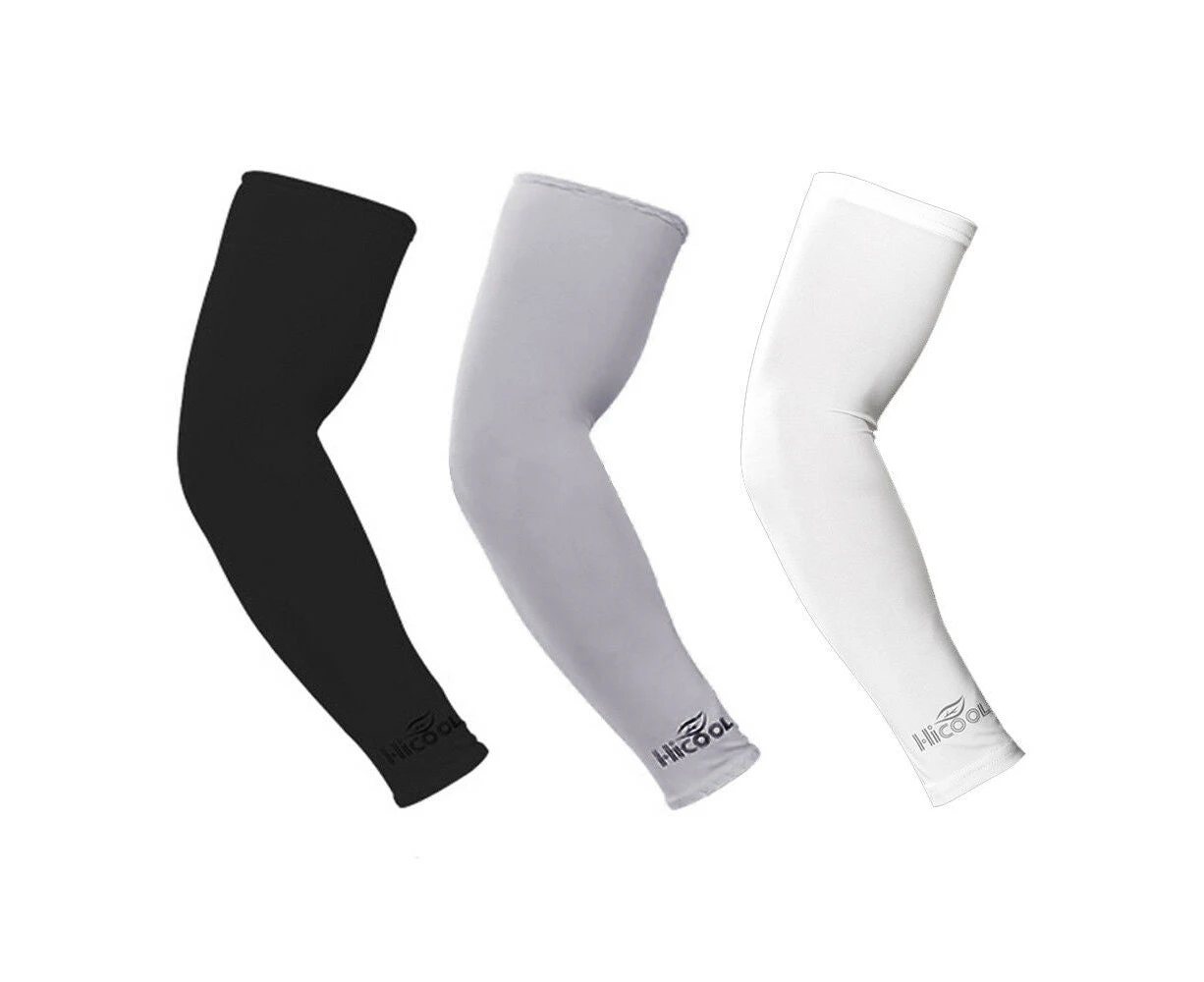 3 Pairs Cooling Sport Arm Sleeves Compression Protection Cover - Black/Grey/White