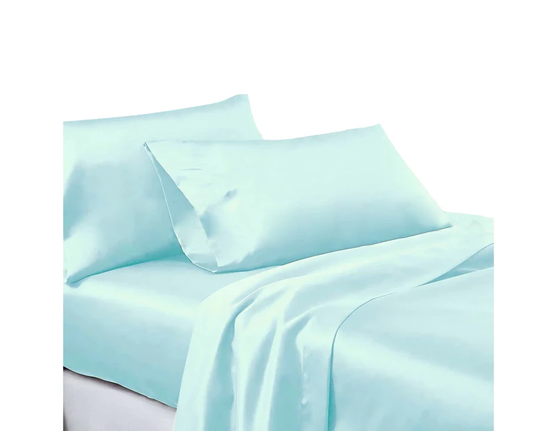 Aqua Ultra SOFT Art Silk Satin Sheet Flat Fitted Sheet Pillowcase Set 1000TC