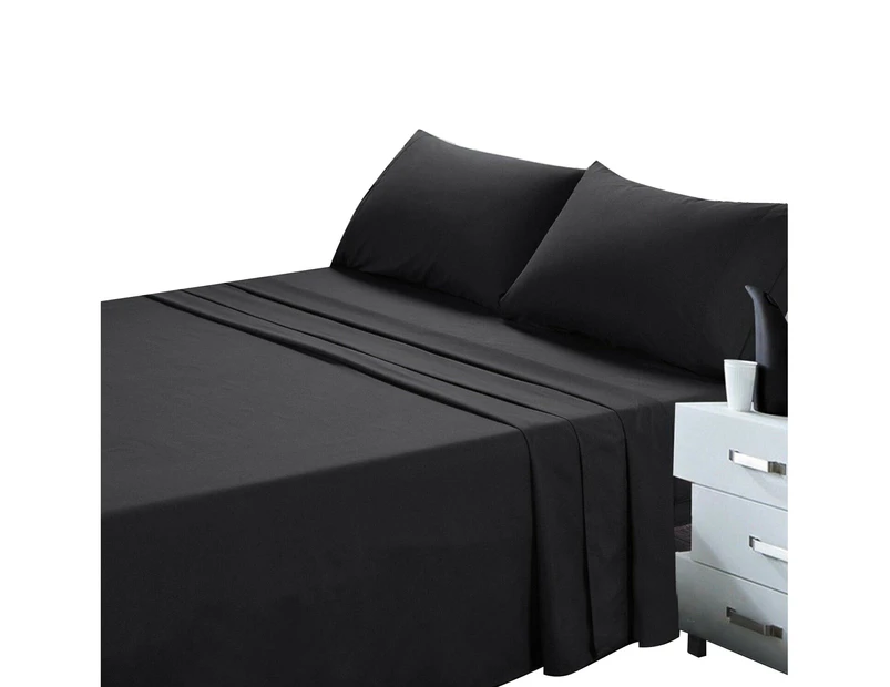 Black 1000TC Soft 4pcs Pillowcase Flat Fitted Sheet Set Single/KS/Double/Queen/King