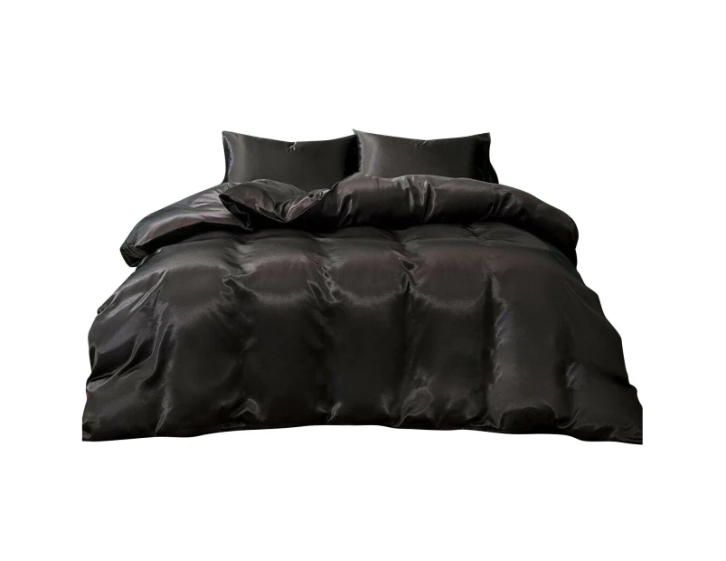 Black Silk Satin Pillowcase Quilt/Duvet Cover Set Single Double Queen King Bed