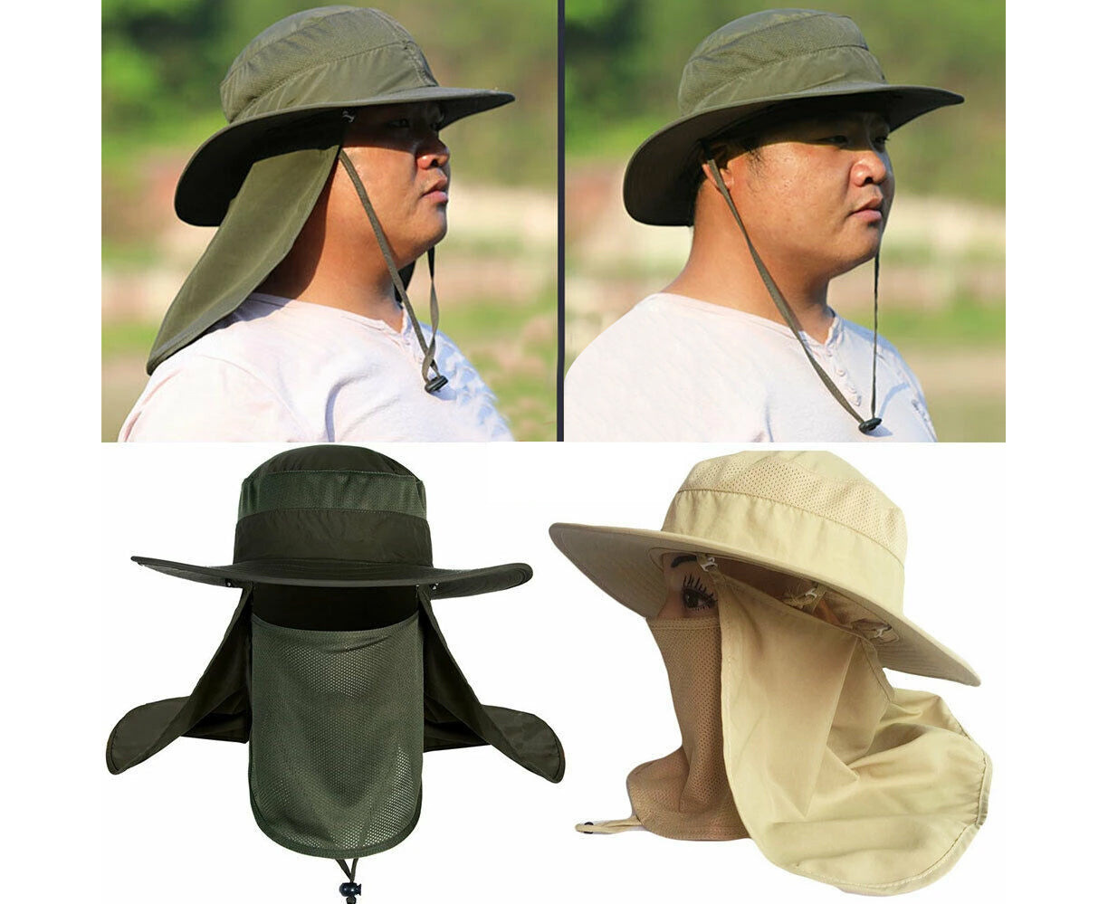 Mens Neck Flap Hat Wide Brim Cap Face Unisex Hiking Fishing UV Sun