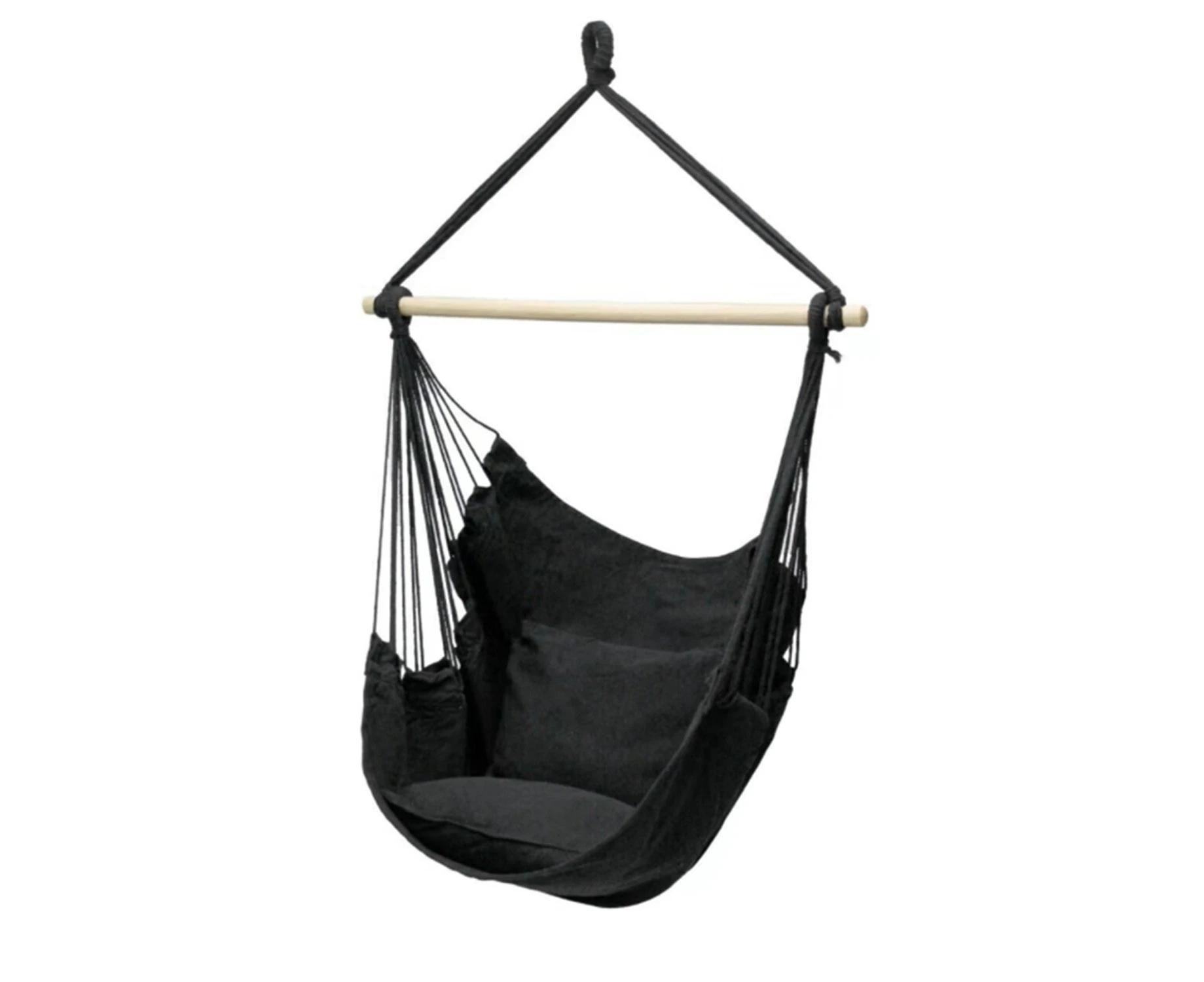 Garden Deluxe Hanging Hammock Chair Swing Outdoor/Indoor Camping W/ 2 Pillow - Black(With  stick)