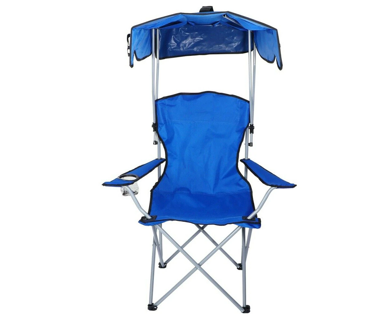 Folding Camping Chair With Canopy For Outdoor Garden Fishing Beach Sunshade - Blue