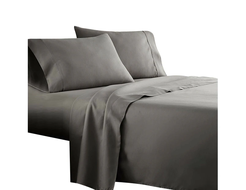 Gray 1000TC 4PCS Single/KS/Double/Queen/King Bed Flat Fitted Sheet Set Pillowcase