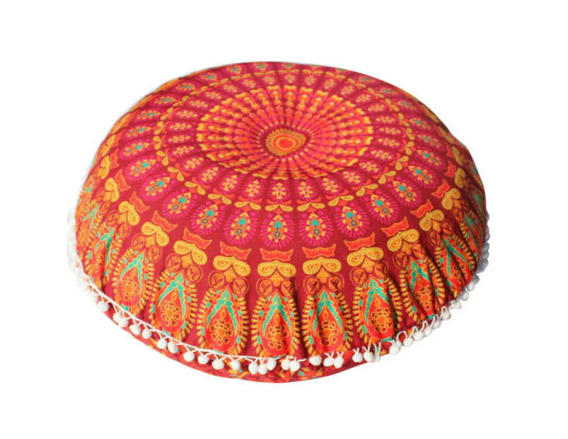 Large Mandala Floor Pillow Round Bohemian Meditation Cushion Cover Ottoman Pouf - Orange