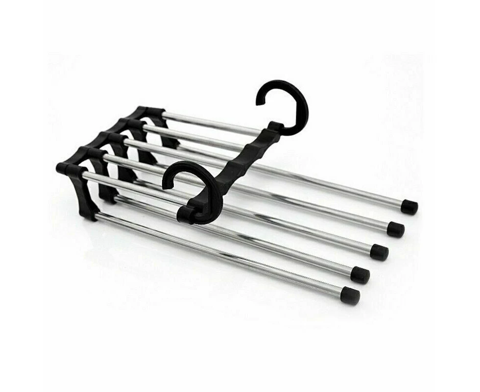 Multifunctional Pants Rack Shelves Wardrobe Trousers Hanger Space Saving - 1PCS black