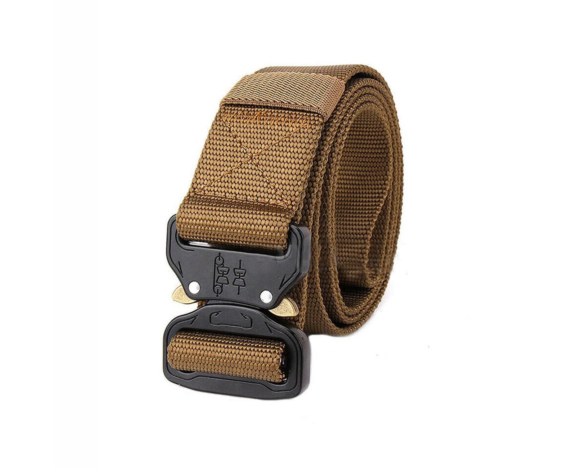 Mens Canvas Outdoor Belt Heavy Duty Army Waist Web Strap Waistband - Khaki