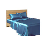 Ocean 1800TC 4Pcs Silky Satin Pillowcase Flat Fitted Sheet Set Single D Queen King Bed