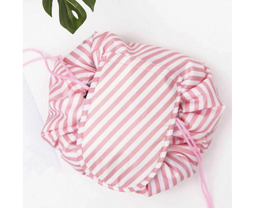 Portability Cosmetic Makeup Drawstring Bag Magic Travel Pouch Storage Organizer - Pink Strip