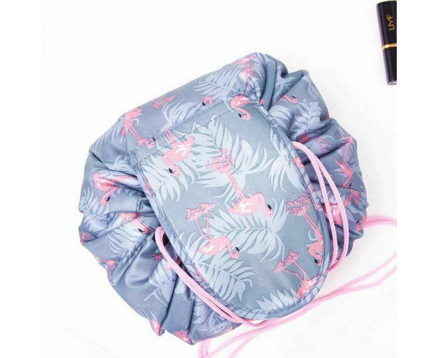 Portability Cosmetic Makeup Drawstring Bag Magic Travel Pouch Storage Organizer - Blue Flamingo