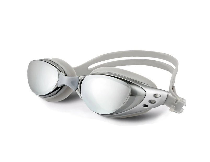 Swim Goggles Waterproof Anti-Fog UV Swimming Glasses Adult Adjustable - Silver