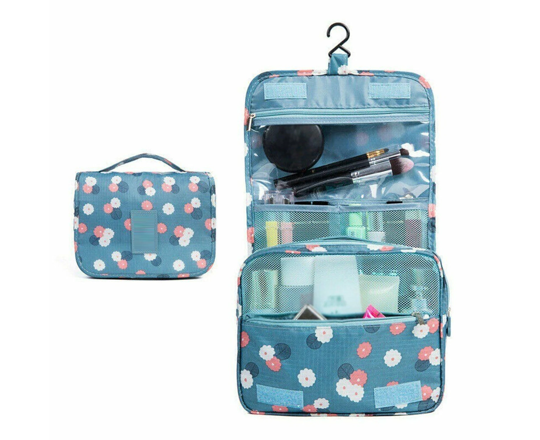 Travel Cosmetic Makeup Bag Hanging Toiletry Case Storage Large Bag Organizer - Blue