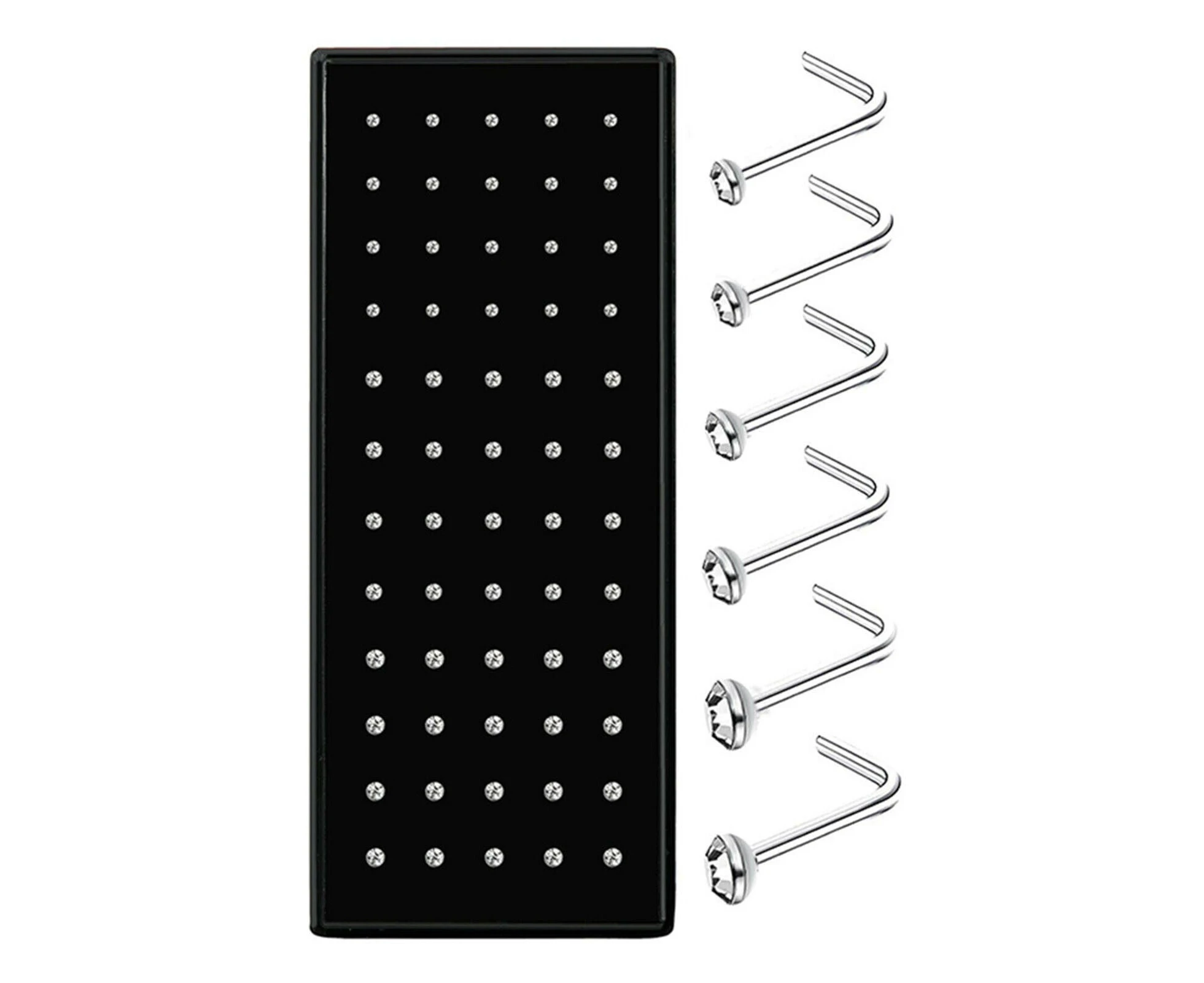 UP TO 60PCS Stainless Steel Crystal Nose Stud Straight Nose Pin Nose Piercing - 60pcs L Shape White