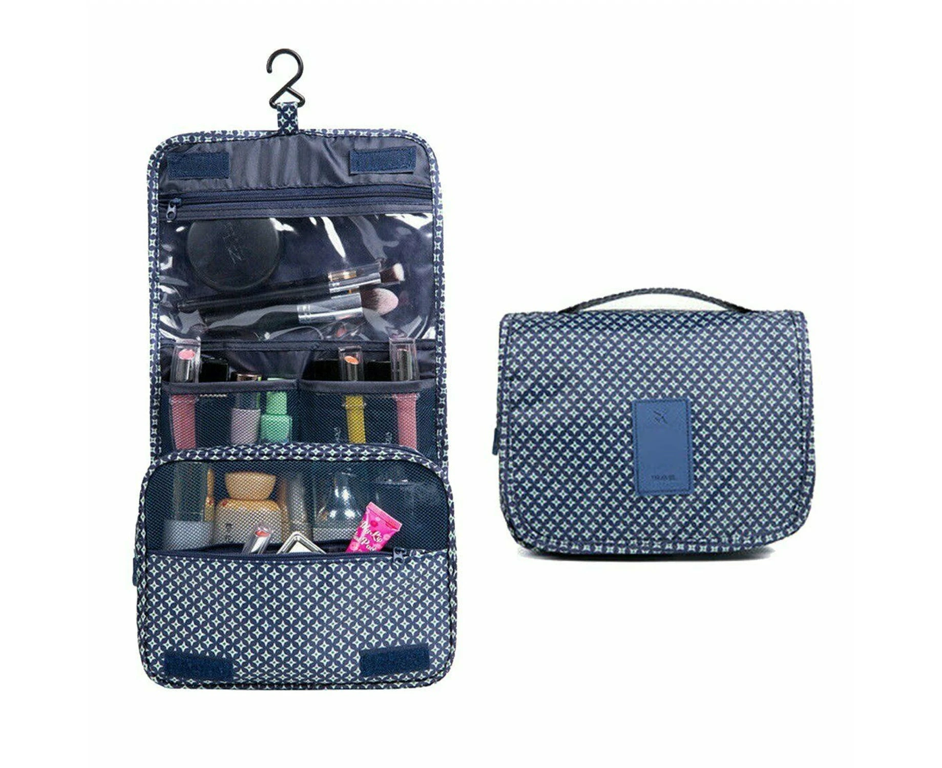 Travel Cosmetic Makeup Bag Hanging Toiletry Case Storage Large Bag Organizer - Dark Blue